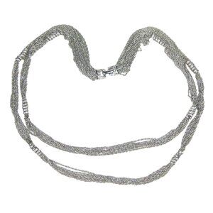 Multi Strand Necklace Silvertone Chain 23 inch Vintage Sleek Modernist Modern